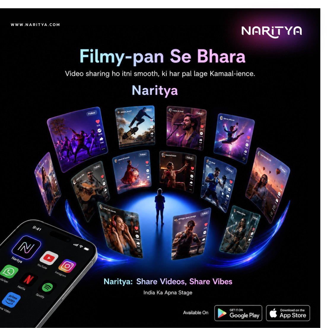 naritya_india's tweet photo. Filmy vibes, creator energy &amp; non-stop entertainment - sab ek hi jagah!
#Naritya brings your videos, talent &amp; community together on India’s own social stage.

Available on Google Play Store &amp; App Store
https://t.co/nUK30Iqn8c

#sharevibes #videoplatform #indiacreators #filmypan https://t.co/K674RKgEt6