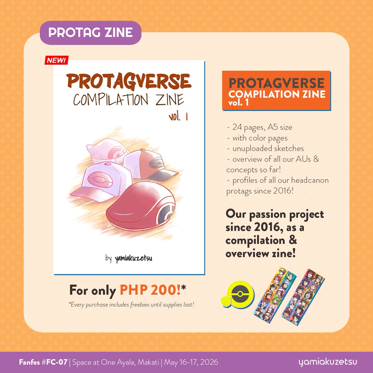 yamiakuzetsu's tweet photo. Here's my Fanfes 2026 catalog! (2/2)

Also bringing VERY LIMITED copies of my Protagverse Zine! Purchase will include free copies of my Pokeball fan and my Protag bookmarks. 

Please comment down if you want to reserve a copy ✨ https://t.co/fO3EzlQYO4