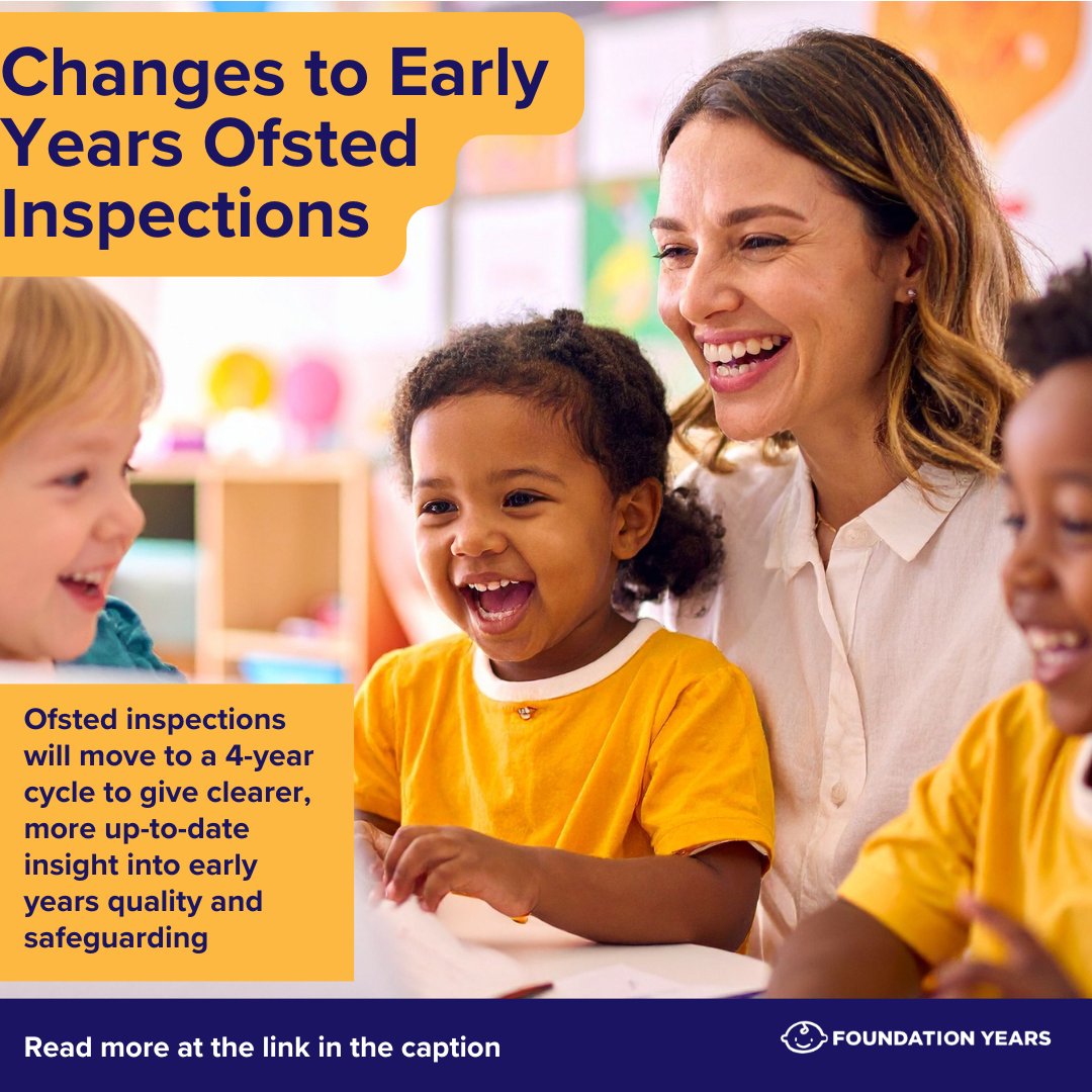 FoundationYears's tweet photo. 📋 Ofsted is increasing how often early years providers are inspected.

🔗 Read more: https://t.co/IH75UnBdco 

#EarlyYears #Ofsted #InspectionUpdate #Childcare https://t.co/aCIWTsDn1F