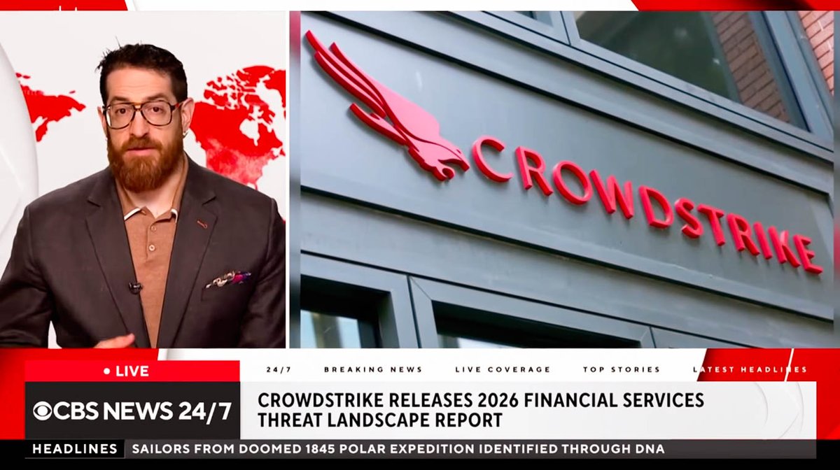 AwtryTodd's tweet photo. AI is accelerating cyber ops as China and DPRK-nexus actors evolve.

In a new CBS News interview, CrowdStrike’s @Adam_Cyber breaks down the threats facing financial institutions and what defenders need to know.

📺 https://t.co/GW96izD94h https://t.co/cL55OL44Ez
