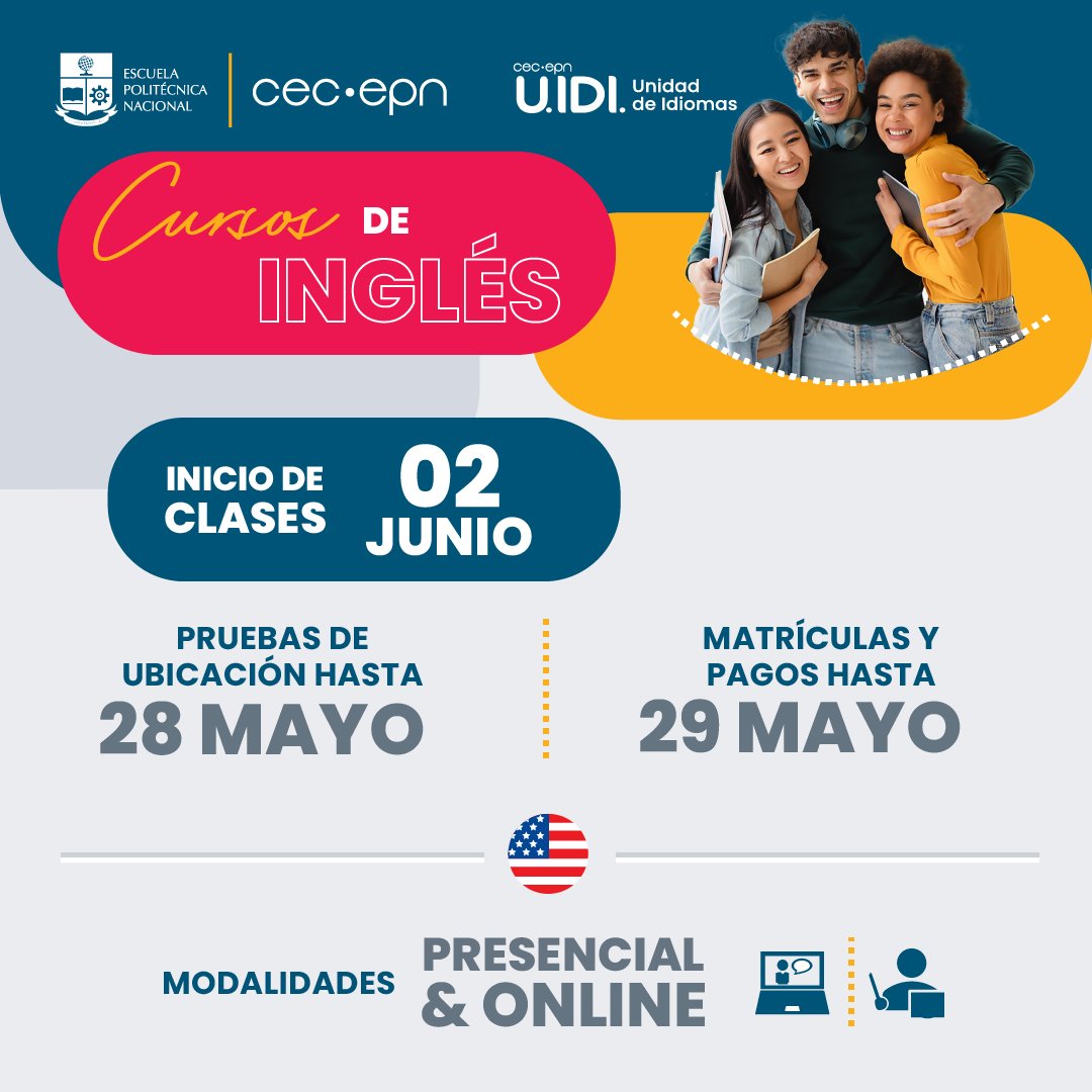 CEC_EPN2014's tweet photo. #InglésCEC Alcanza la fluidez que buscas en el inglés.  No esperes más, agenda tu prueba de ubicación gratuita YA: https://t.co/uDlmOCy2YO. 
¡Matrículas abiertas! Revisa esta guía paso a paso: https://t.co/IyyMKUQMNl.

Matrículas hasta el 28 de mayo, 2026 https://t.co/cjPqkLltUW
