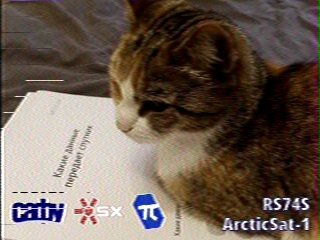 JR7IMN's tweet photo. ARCTICSAT-1（#RS74S） #SSTV image. 2026-05-15 12:16UTC.
Handheld cross Yagi, LNA and BPF are used. Max elev 38°. https://t.co/7NjbYSEifm