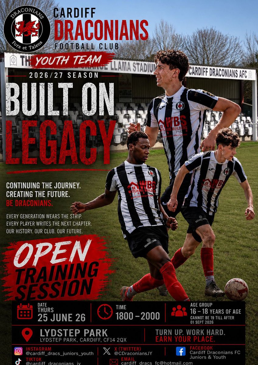 CDraconians's tweet photo. ⚽️ 𝐁𝐮𝐢𝐥𝐭 𝐨𝐧 𝐥𝐞𝐠𝐚𝐜𝐲, 𝐜𝐫𝐞𝐚𝐭𝐢𝐧𝐠 𝐭𝐡𝐞 𝐟𝐮𝐭𝐮𝐫𝐞 ⚽️

We are now recruiting players for our new @CDraconiansJY team ahead of the 2026/27 season. https://t.co/FkZZDlt3vN