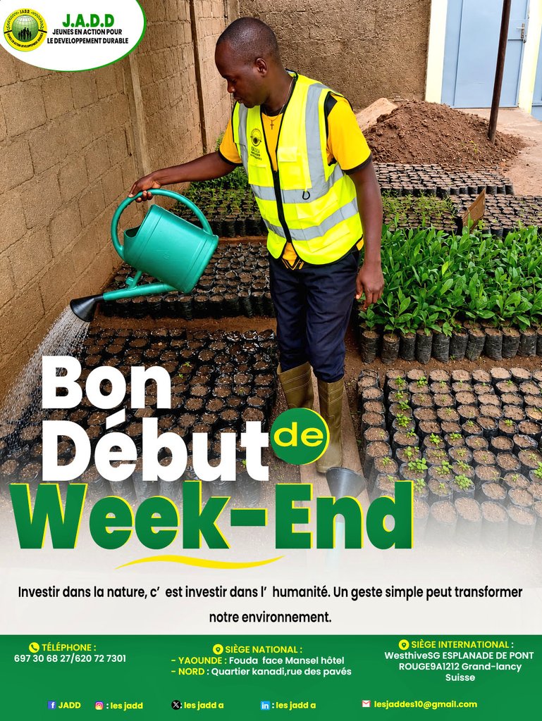 lesjadd's tweet photo. 🌱 Bon début de week-end à tous !
Investir dans la #nature, c’est investir dans l’#avenir. 🌍💚
Ensemble, protégeons notre #environnement pour les #générations futures.
#JADD #DéveloppementDurable #ProtectionEnvironnement #Nature #WeekEndVert https://t.co/TA6lYkEYAC