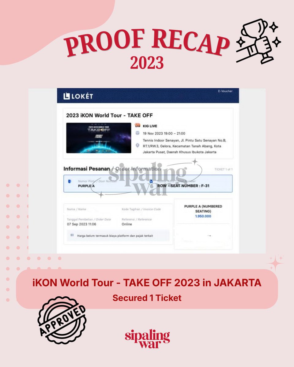 sipalingwar's tweet photo. 🏆 PROOF RECAP 2023 🏆

Successfully secured ✨
Thank you for trusting sipalingwar to help your ticket war 🤍

One more proof, one more happy buyer 💌
Siap bantu war tiket konser kamu berikutnya!

#sipalingwar #jastiptiket #jaswarTiket #jastipkonser #jaswarkonser #concertticket https://t.co/datNTNEZxE