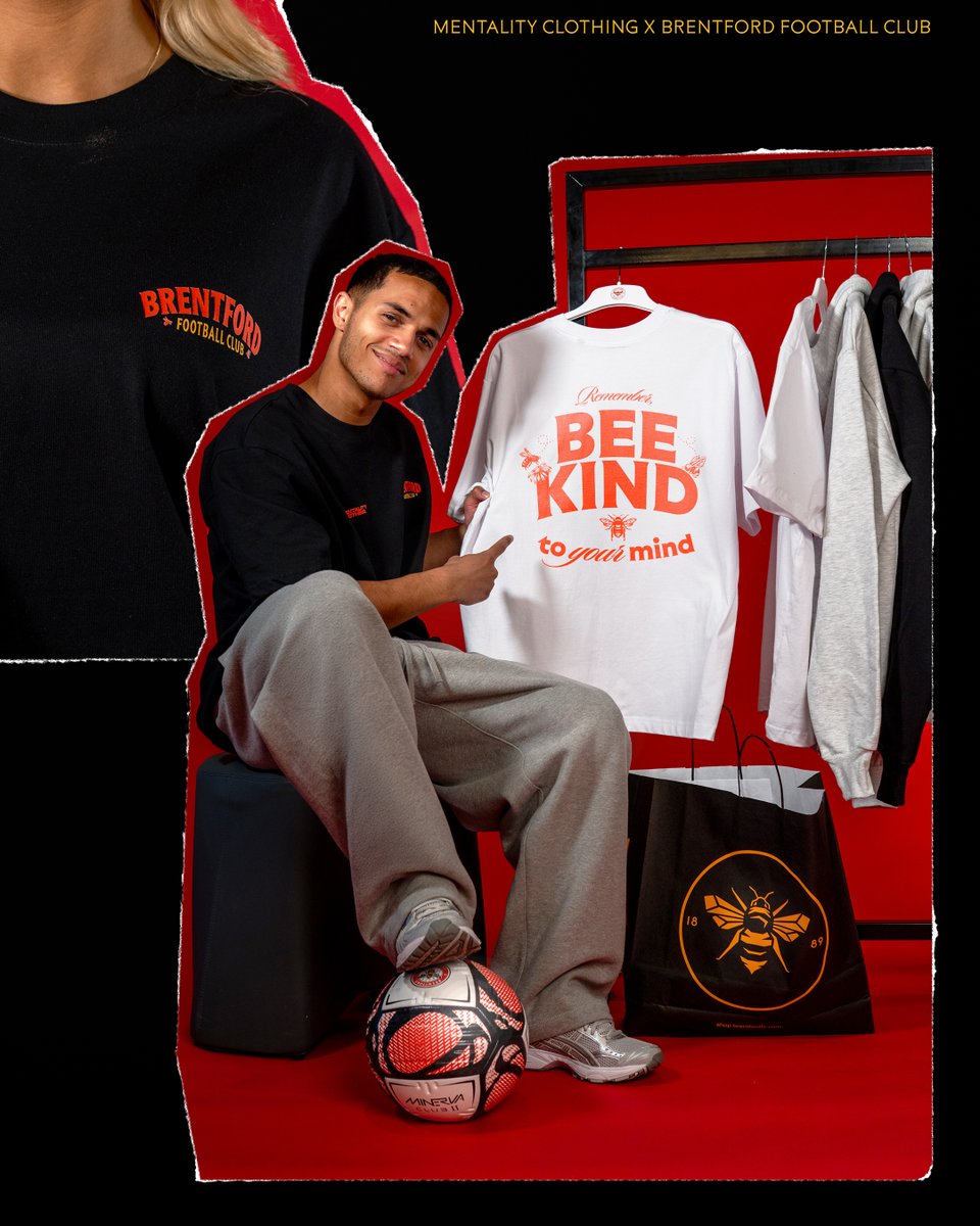 BrentfordFC's tweet photo. Bee kind to your mind 🐝

We’re proud to unveil our drop with @MentalityClo, created to open up the conversation around mental health

Launching at the Hive Superstore before Sunday's Palace game, 10% of every sale will be donated to @BrentfordFCCST mental health initiatives 🫶
