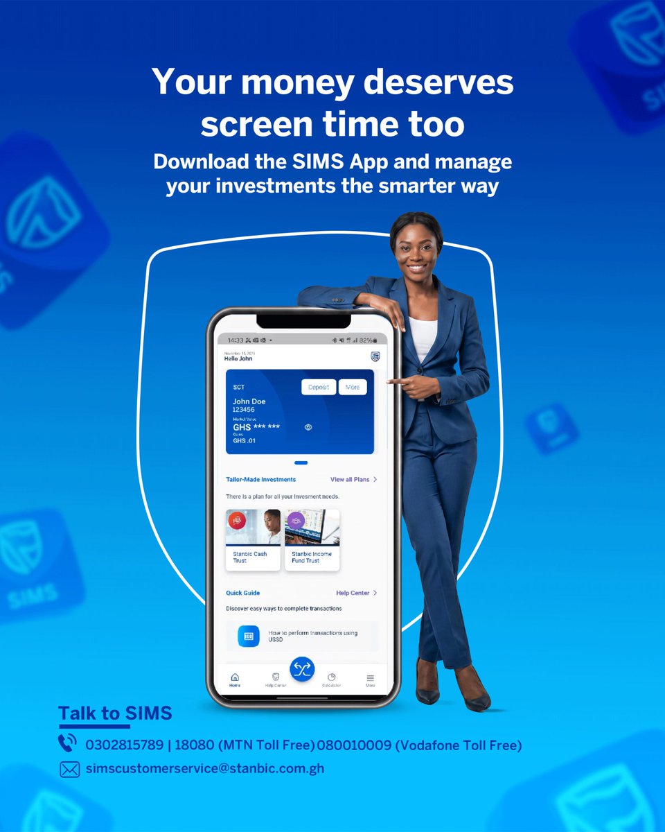 stanbicims's tweet photo. Track, grow and manage your investment, all in one place. Download the SIMS App now on Google Play or Apple Store. https://t.co/c5Bov6l8sD