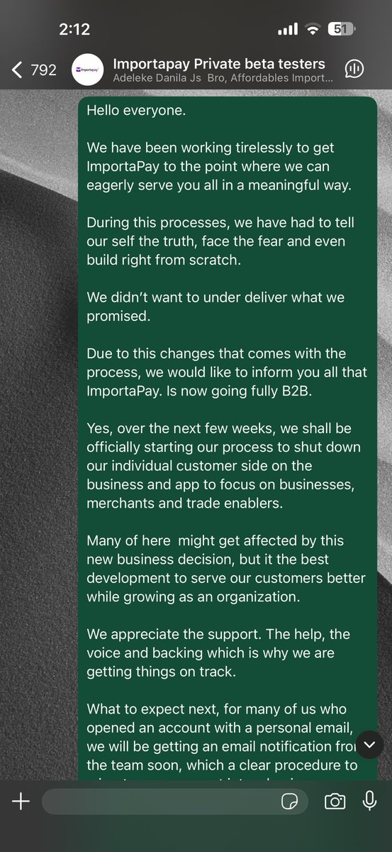 dgoflife's tweet photo. Today, after close to two month, I am glad to be out of stealth mode, where I intentionally didn’t say much about @importapay_ng until resolving a major roadblock we faced while trying to scale.

Thank God I met @timmyisagod as he played a major role in getting me into the systems that made it easy to solve the issue.

I have also announced it to our trusted importers who had join us so early and helped us already cross $80k in a month volume.

With this new system, we have gone fully b2b, providing merchants and trade enablers a 360 degree tools to make trade settlement easy.

A dashboard in combination with our mobile app, with a not refined unlimited Business Account that allows them receive money from their local client and customers across any means and channel, and API tool that allows them integrate into their existing distribution channel ( website, app, e.t.c), and global payout liquidity enablement that allows them make global payout of up to $100,000 in a goal.

All this was the dream we had for ImportaPay when it started. We had something that worked but we were not ready to settle for the bare minimum.

With all this now.

Expect to see more from us.