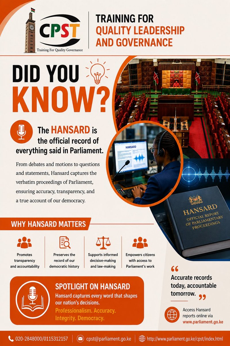 thecpst's tweet photo. From debates that shape national policy to questions that hold leadership accountable, these moments are captured in the Hansard — the official record of Parliament. It is more than just documentation; it is a living archive of our democracy, preserving history. https://t.co/RRkGD7kdih