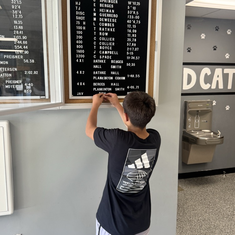 USD251's tweet photo. Chris Dreasher changing the record board after a successful season throwing the turbo javelin. Chris Dreasher broke the turbo javelin record that was held by Kelton Bish by throwing 115-09.  Great job Chris. https://t.co/q86KTo8f0H