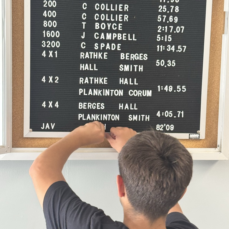 USD251's tweet photo. Chris Dreasher changing the record board after a successful season throwing the turbo javelin. Chris Dreasher broke the turbo javelin record that was held by Kelton Bish by throwing 115-09.  Great job Chris. https://t.co/q86KTo8f0H
