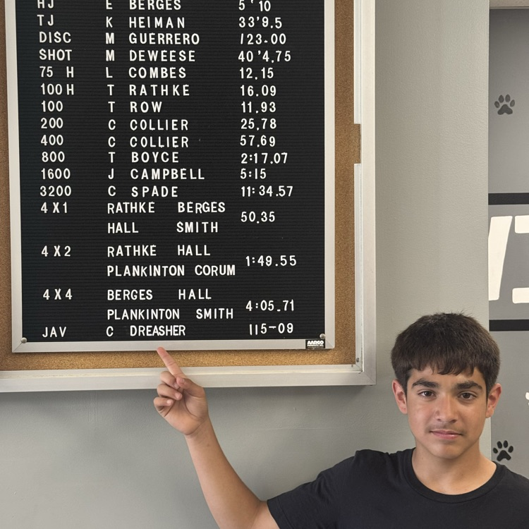 USD251's tweet photo. Chris Dreasher changing the record board after a successful season throwing the turbo javelin. Chris Dreasher broke the turbo javelin record that was held by Kelton Bish by throwing 115-09.  Great job Chris. https://t.co/q86KTo8f0H