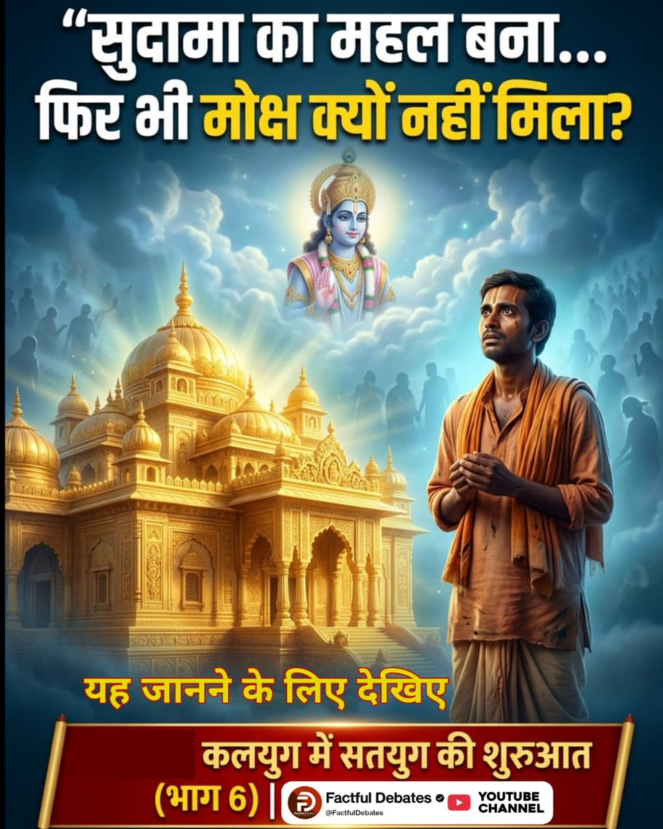 ankityadavg9's tweet photo. "सुदामा का महल बना...
फिर भी मोक्ष क्यों नहीं मिला?

जानने के लिए देखिए कलयुग में सतयुग की शुरुआत - भाग 6

#सुदामा_कृष्णजीके_भक्त_नहींथे
Factful Debates Yt Channel https://t.co/VkpoeB5FTZ