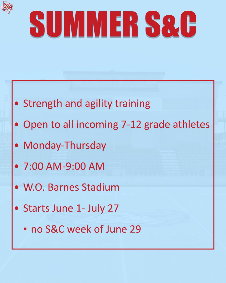 cberrysports's tweet photo. The grind never stops💪
Summer S&amp;C starts on Monday, June 1 at 7:00 AM at W.O. Barnes Stadium. S&amp;C is 🆓 and open to all incoming 7-12 grade athletes. The time is now to get better!🦁 https://t.co/ct3pKBTc6a