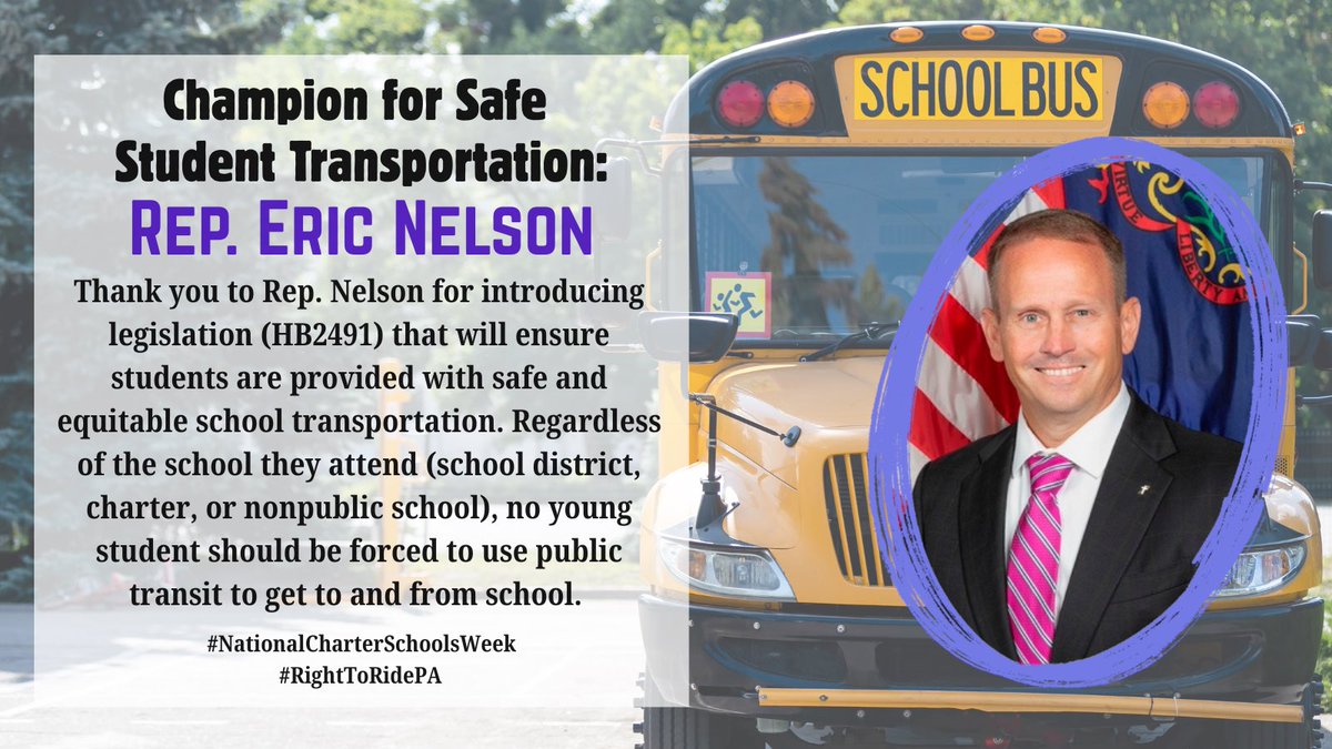 JessHickernell's tweet photo. Thank you to Rep. Eric Nelson for being a champion for safe &amp; equitable transportation for PA students. No young child should be forced into an unsafe situation during their commute to school. #RightToRidePA #NationalCharterSchoolsWeek 
@PAHouseGOP @PropelSchools @TribLIVE https://t.co/1jizE23rML