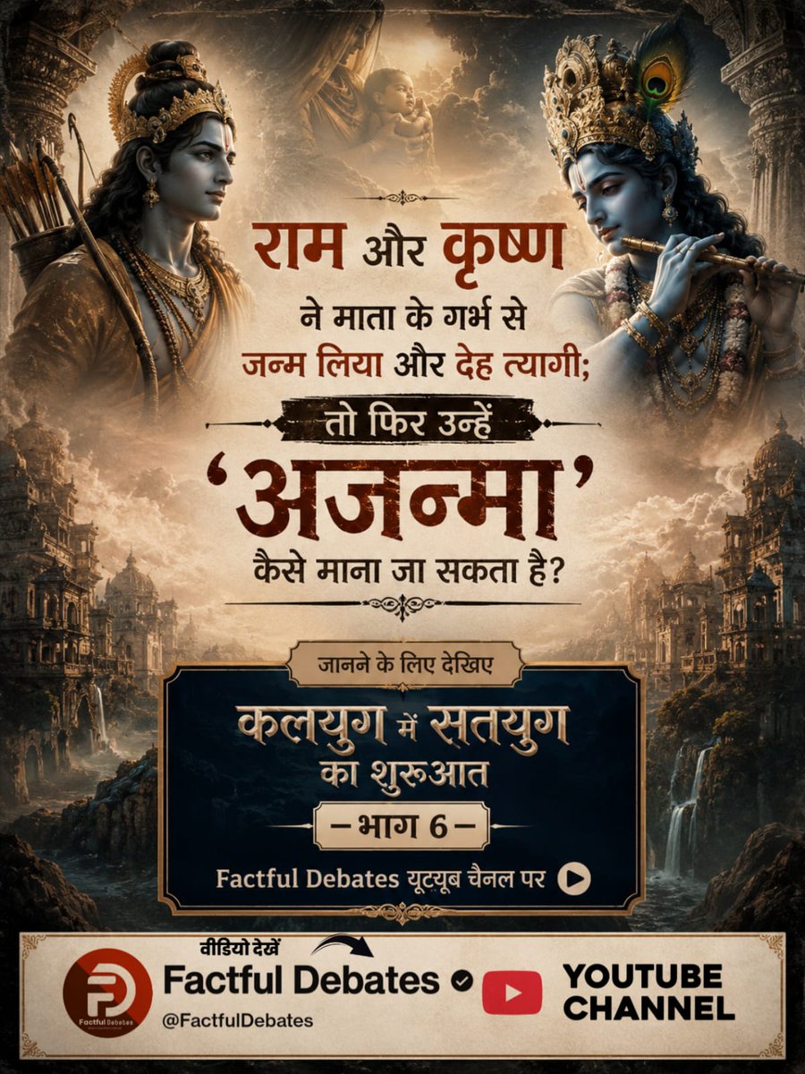 ankityadavg9's tweet photo. राम और कृष्ण ने माता के गर्भ से जन्म लिया और देह त्यागी; तो फिर उन्हें 'अजन्मा' कैसे माना जा सकता है?

जानने के लिए देखिए कलयुग में सतयुग की शुरुआत - भाग 6

#सुदामा_कृष्णजीके_भक्त_नहींथे
Factful Debates Yt Channel https://t.co/5jxMbVzBaQ