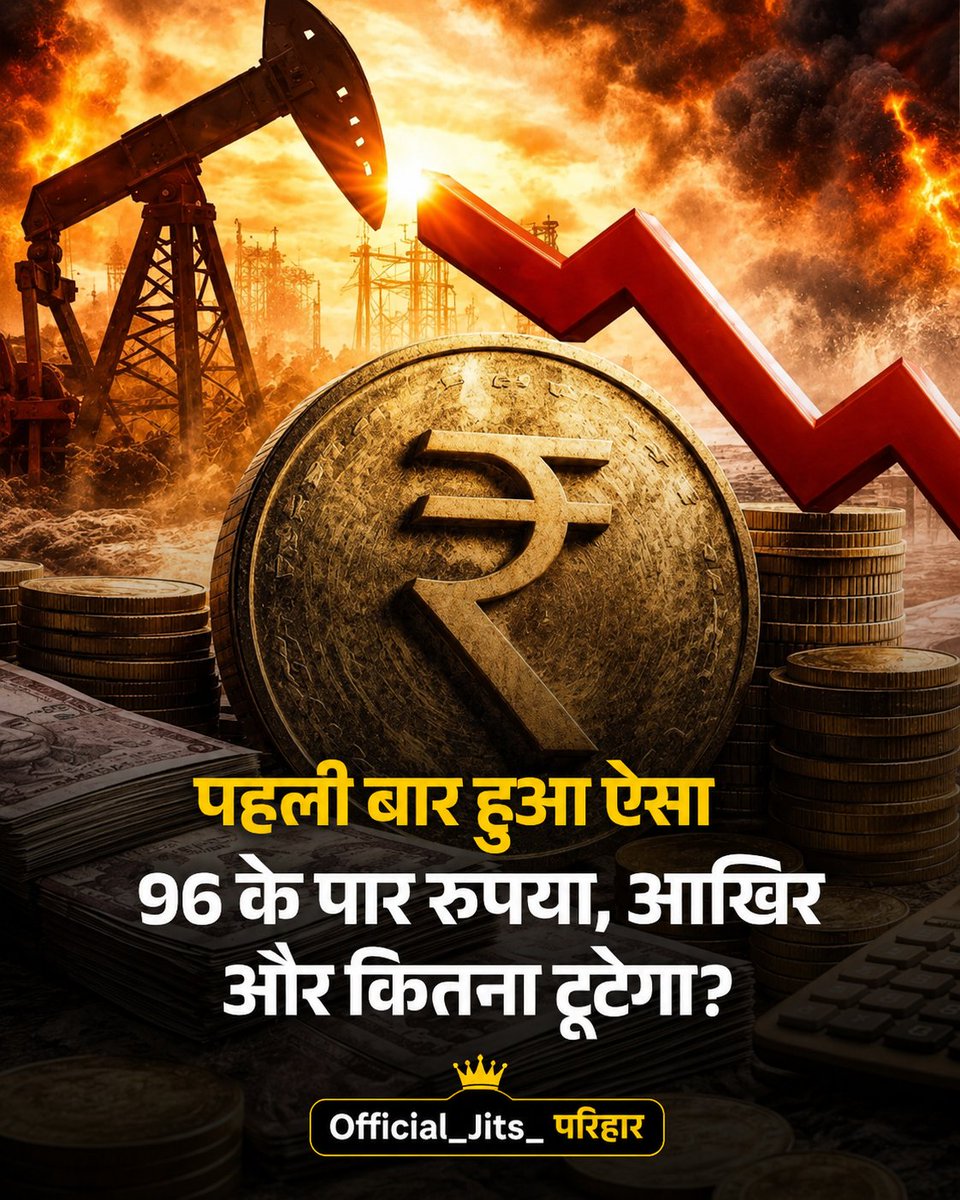AzadJitsparihar's tweet photo. भारतीय_रुपया लगातार दबाव में बना हुआ है और अमेरिकी डॉलर के मुकाबले पहली बार 96 के पार पहुंच गया।
करेंसी मार्केट में कारोबार के दौरान रुपया 96.05 तक फिसल गया, जिसे अब तक का नया रिकॉर्ड लो-लेवल माना जा रहा है। https://t.co/Mrl9uUf6ER