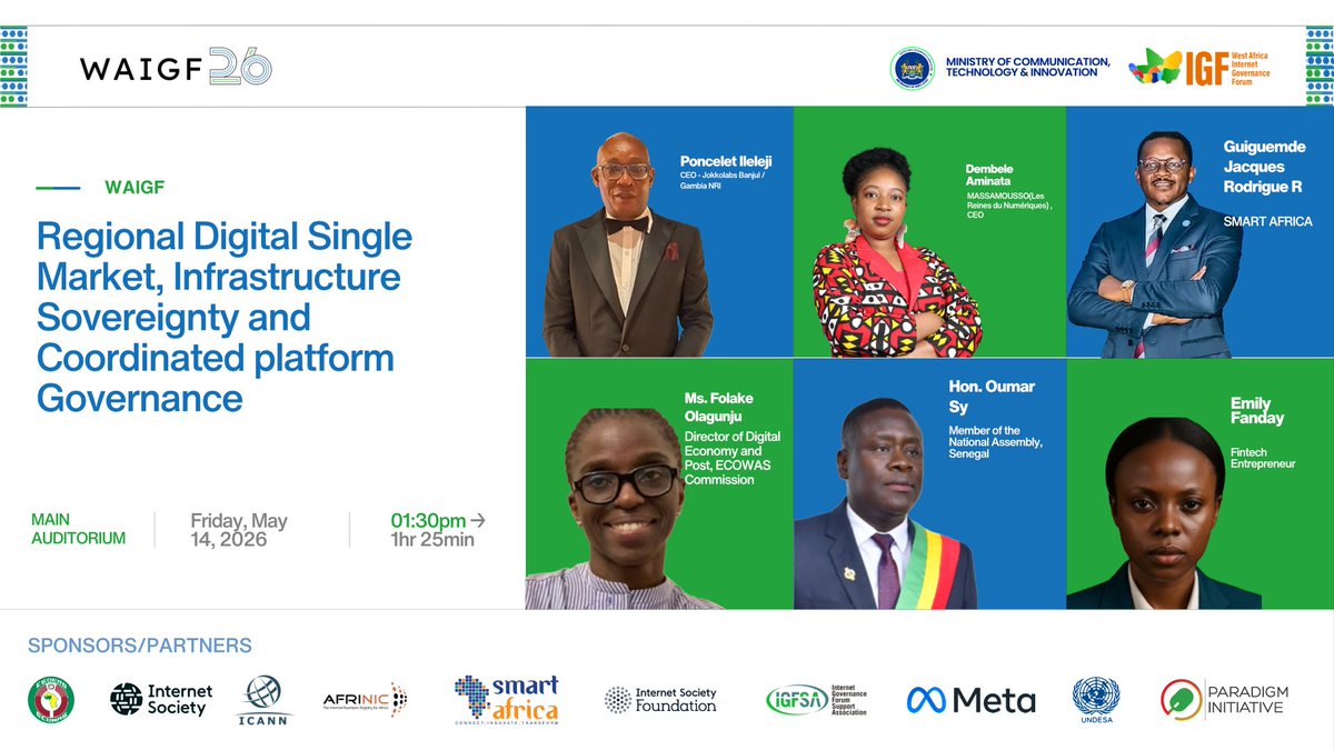 waigf's tweet photo. WAIGF26 Live now: 
Regional digital single market, infrastructure sovereignty and coordinated platform governance
Join here:
Youtube: https://t.co/tgYI7mrvSP
FB: https://t.co/R8rwN0yOOS
Linkedin: https://t.co/4MuZ6qSzyZ
Zoom: https://t.co/H66tWHZGAi 
#WAIGF26 #DigitalSovereignty https://t.co/SQzUFJWiS7