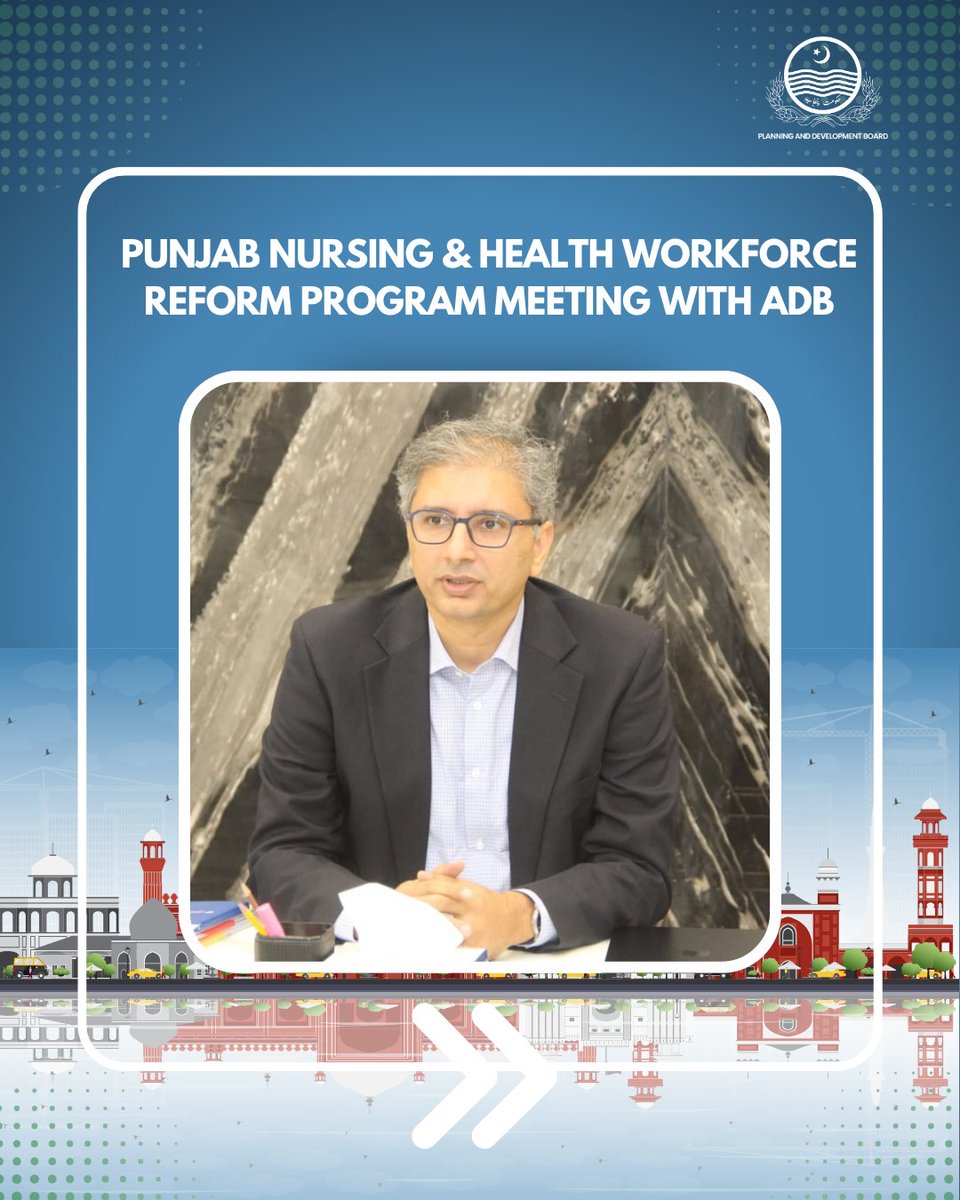 ggwoasieq11's tweet photo. Punjab Nursing & Health Workforce Reform Program Meeting with Asian Development Bank ( @adb_hq ).
Meeting held at the Planning & Development Board, chaired by Dr. Waheed Asghar Bhatti (Senior Chief ECA, P&D Board)
#PnDBoard #PlanningForTomorrow @GovtOfPunjab https://t.co/4sNqPGiN0W