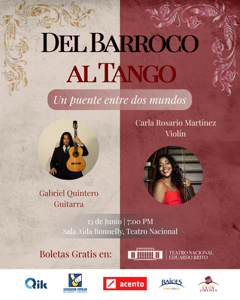 TN_EB's tweet photo. Del Barroco al Tango es un viaje musical desde Johann Sebastian Bach hasta Astor Piazzolla; un puente entre la tradición europea y la identidad latinoamericana.

🎫Boletas disponibles, libre de costo en la boletería del Teatro Nacional hasta agotar existencia. https://t.co/3lUcHbkWX6