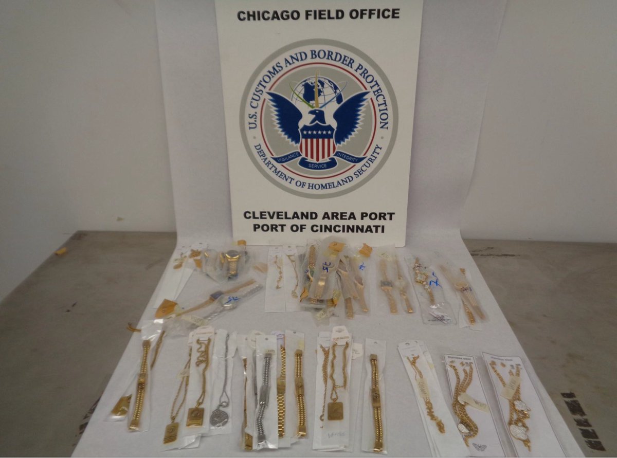CBPChicago's tweet photo. A total of 45 designer watches, necklaces, bracelets and earrings with names like Tory Burch, Rolex, LV watch, Hermes, Fendi, Chanel, Gucci, Van Cleef &amp; Arpels, Dior, Versace were seized by Cincinnati CBP. These counterfeits were all in 1 shipment, &amp; if real, the MSRP was $309K. https://t.co/BVHkwVJXHg