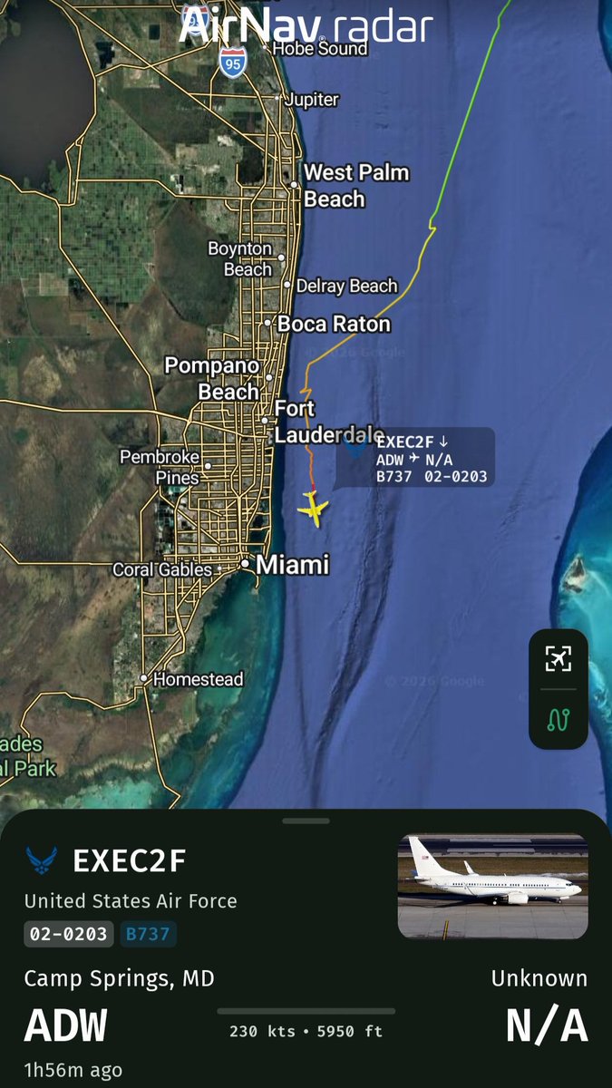 Borrowed7Time's tweet photo. USAF C-40 Clipper 02-0203 #AE11FA as EXEC2F landing at Miami.
@sipjack1776 @LadyAstroJet 
@AirNavRadar https://t.co/Vjyx48YYIy https://t.co/oIdX7eOMoz