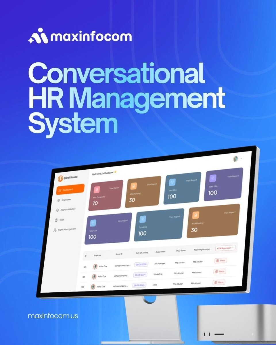 maxinfocom's tweet photo. At Maxinfocom, we’re exploring how Conversational AI can transform workforce management through smarter employee insights, automated workflows, and real-time decision-making. 

Connect to build yours: sales@maxinfocom.us

 #Buildwithmaxinfocom #ConversationalAI #EnterpriseAI  #HR https://t.co/P1cXwVeOG0