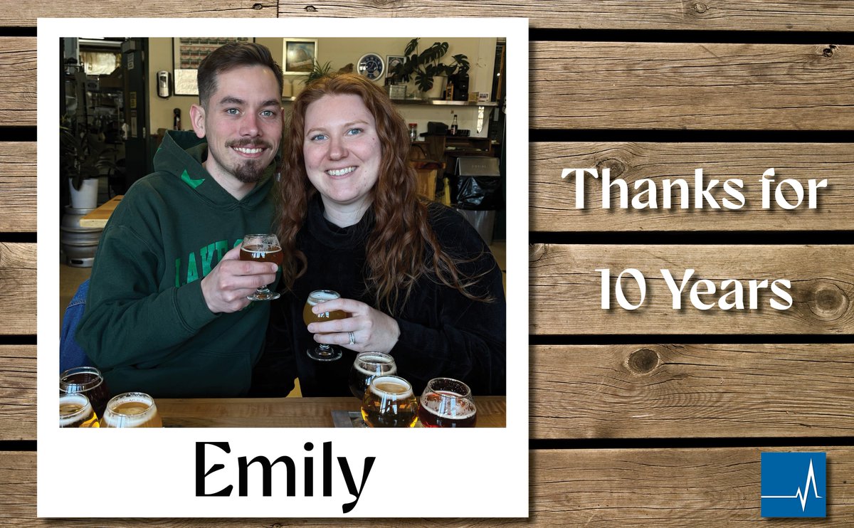 MEDAllianceSol's tweet photo. Sales Coordinator Emily Luoma is celebrating 10 years at MED Alliance! Outside of work, Emily enjoys exploring new breweries with her husband. Thank you for your dedication and expertise over the years. Please join us in congratulating Emily on this amazing milestone. https://t.co/6beW0c1VFk