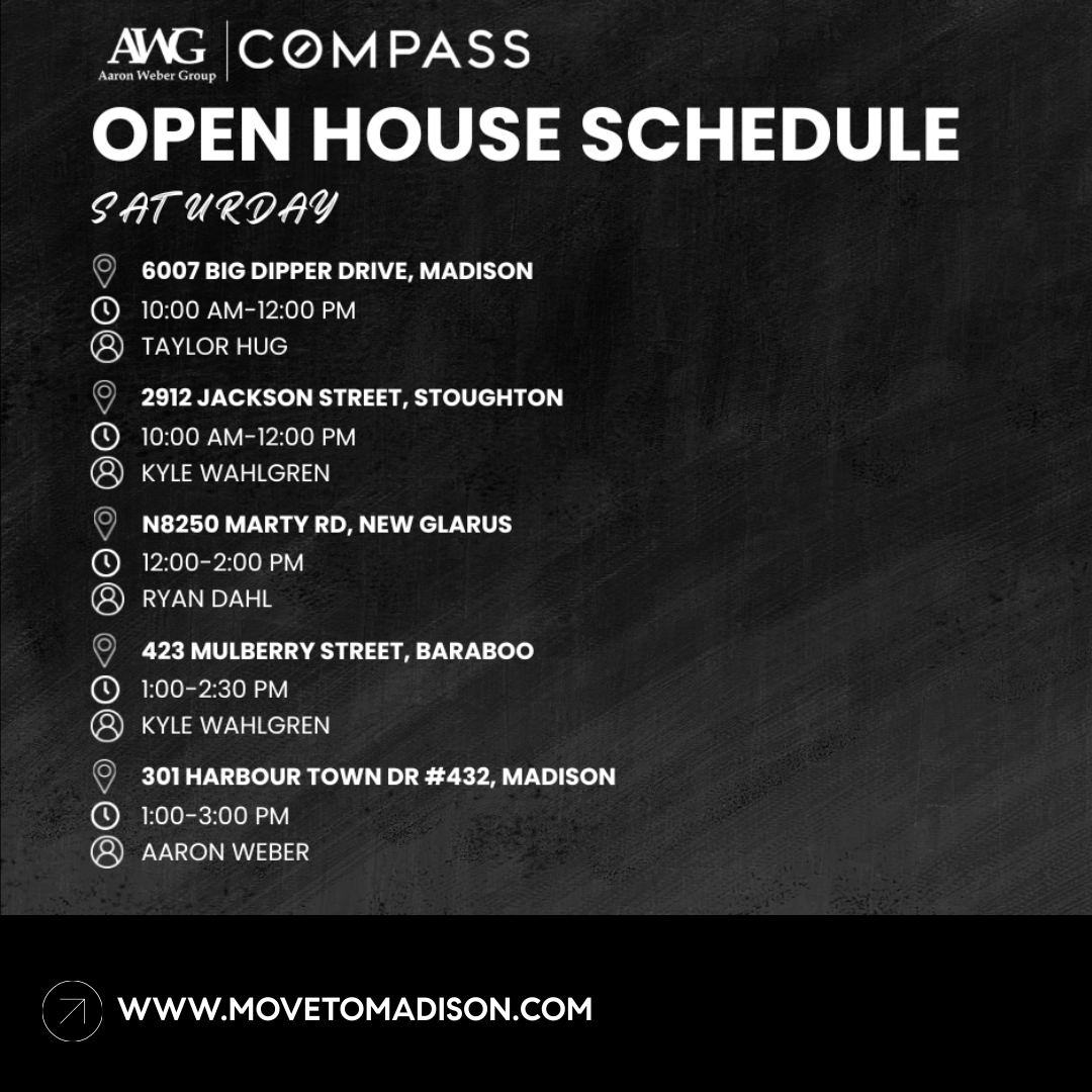 AaronWeberGroup's tweet photo. 🏡 Open House Weekend is here!
Tour beautiful homes across Madison, Janesville, Waunakee, Monona, Baraboo, Stoughton &amp; New Glarus this Friday–Sunday ✨
🔗 https://t.co/jXerw2vxgt

#OpenHouse #MoveToMadison #AaronWeberGroup #CompassRealEstate https://t.co/8EpiID4qEO