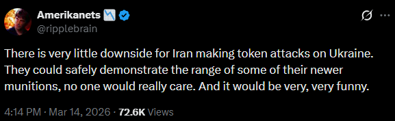TUA_Research's tweet photo. Eric mostly acts as a useful idiot and reply guy for RWA, posting delusional nonsense about the mercifulness of Russians, war crime denial, and the usual Nazi stuff about Jews ruling the world.
Oh, and he thinks Iran should attack Ukraine for the lols. https://t.co/0nAs7HjVTP