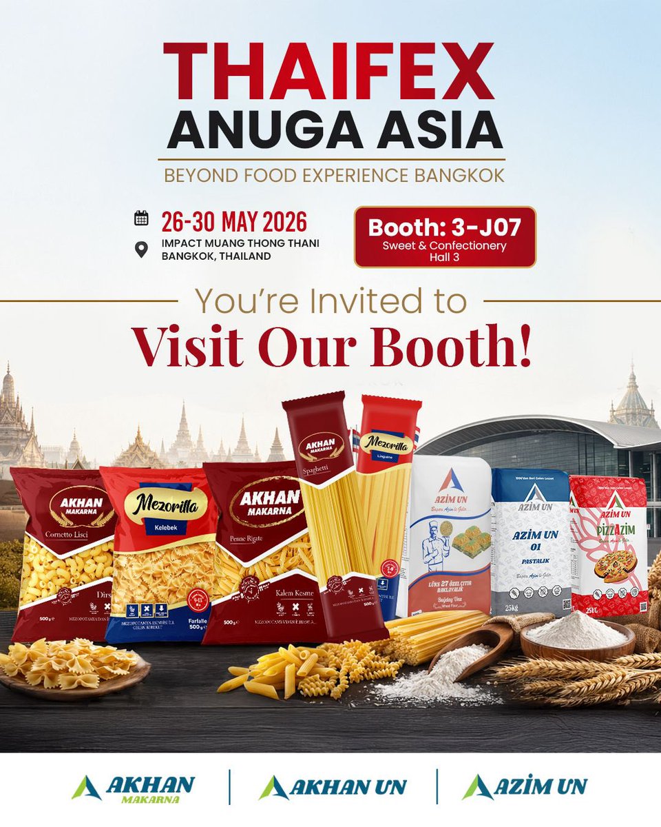 azimuntr's tweet photo. We are proud to announce our participation in THAIFEX – Anuga Asia 2026, taking place in Bangkok.
 
We would be delighted to welcome you to our booth during THAIFEX – Anuga Asia 2026 and explore new business opportunities together.

#Akhan https://t.co/2A4hQzPkj3