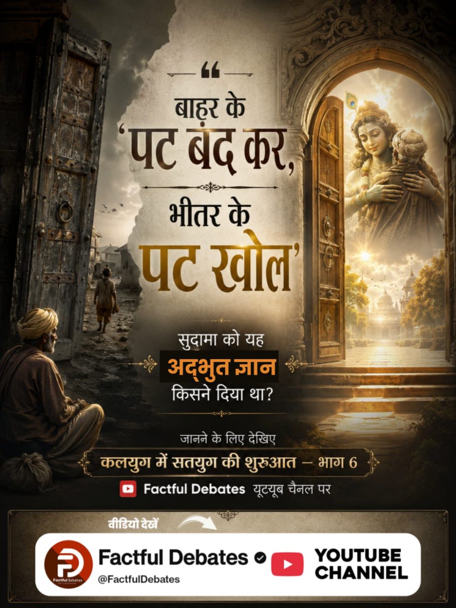 ankityadavg9's tweet photo. बाहर के 'पट बंद कर, भीतर के पट खोल' सुदामा को यह *अद्भुत ज्ञान किसने दिया था?

जानने के लिए देखिए कलयुग में सतयुग की शुरुआत - भाग 6

#सुदामा_कृष्णजीके_भक्त_नहींथे
Factful Debates Yt Channel https://t.co/sej1FjoZfx