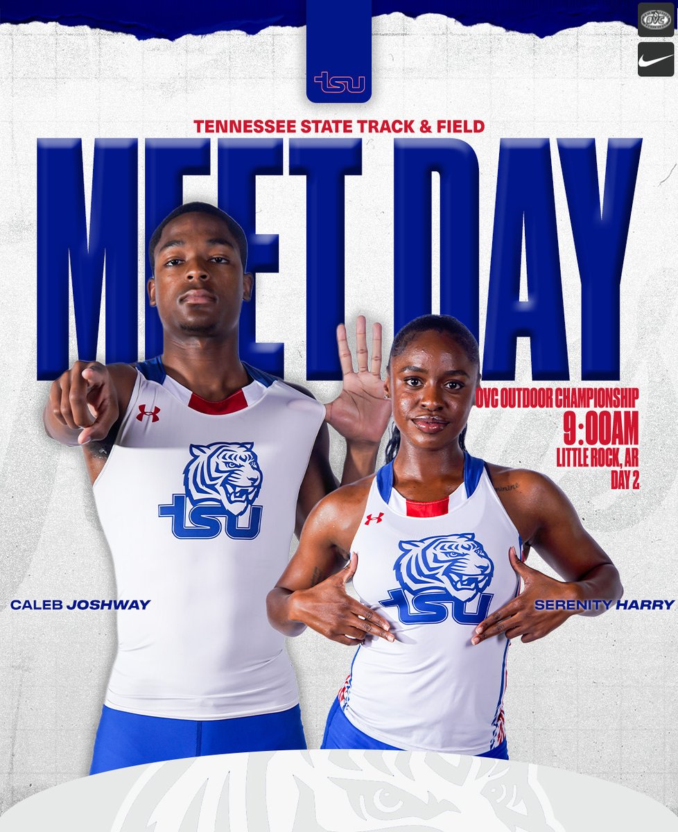 TSUTigersTrack's tweet photo. Tigers ready for day 2 in Little Rock!

🆚 OVC Outdoor Championship
📍Little Rock, AR
🕙 9 AM
📊 https://t.co/tNwlTxLNxI
📺 ESPN+

#RoarCity x #OVCIt https://t.co/42A7SHbiuY