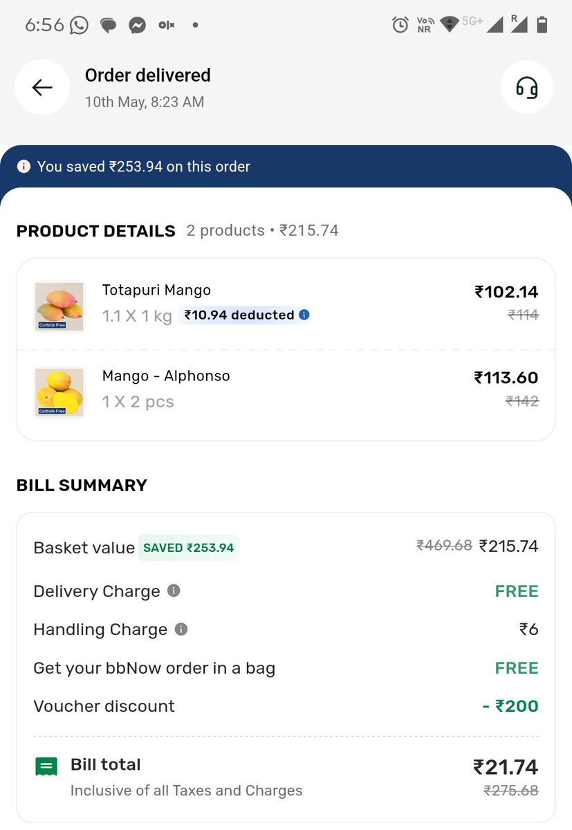 _The_algorithm_'s tweet photo. Hi @bigbasket_com , I'm very disappointed with the flavour of Totapuri mangoes which I have ordered from your app. It's very sour in taste and unable to be consumed.  I need a replacement with sweet Mangoes. https://t.co/y9NTt0ftzH