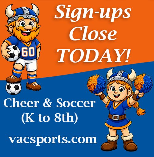 VACSports's tweet photo. ‼️LAST CALL: CHEER &amp; SOCCER
🔹 Sign-ups close at midnight
🔶 Cheer is in need of coaches at all levels 
🔹 Late registrations will incur a late fee &amp; be placed on a waitlist, no guarantee of a roster spot
🔶 Lollipop soccer sign-ups open until July 31 
🔗https://t.co/QeSWBdeQoX https://t.co/pRffz1LHtr