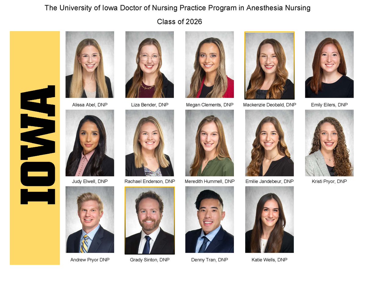 UIowaAnesthesia's tweet photo. Congratulations to the DNP Nurse Anesthesia Class of 2026! 🎊

We commend you on your dedication, resilience, and countless hours of hard work that brought you to this incredible milestone.

It's a great day to be a Hawkeye. 🦅 https://t.co/Atipwz5Ftj
