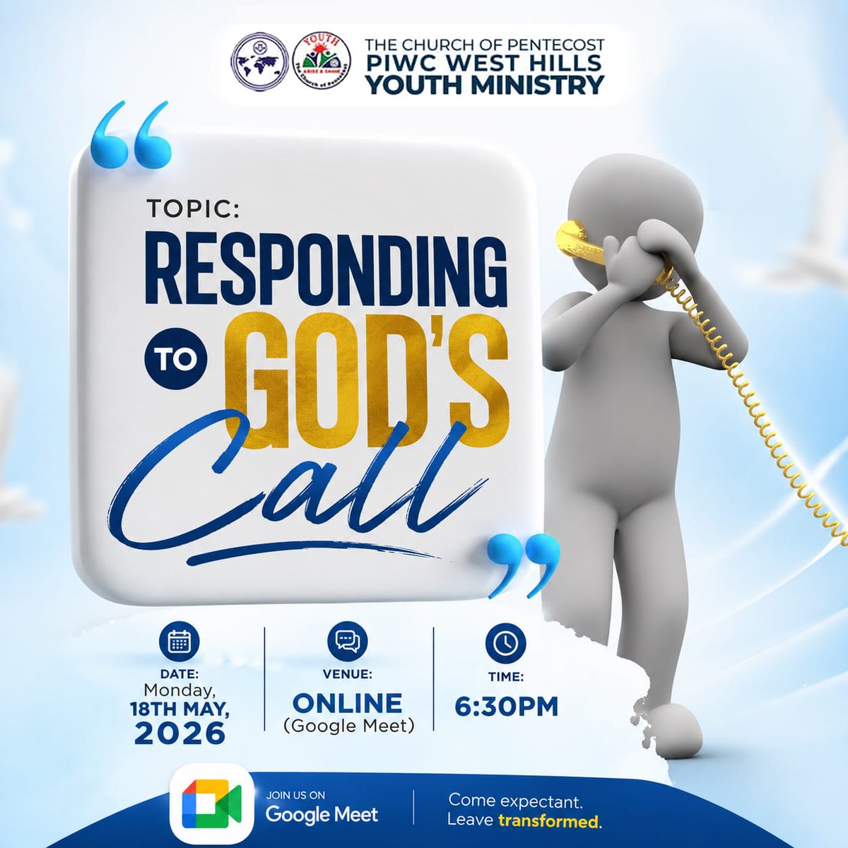 PIWCWH_Youth's tweet photo. Yooutthhh.....Arise&amp;Shine💃🥳💃🥳

According to 1 Peter 2:9, we are a chosen generation, a royal priesthood called forth to declare🗣️ His praises. We need to be responsive to this call and do exploits for God.

 Join us online at 6:30pm on Monday as we have this session.
See you! https://t.co/0rZ7DKK3rZ