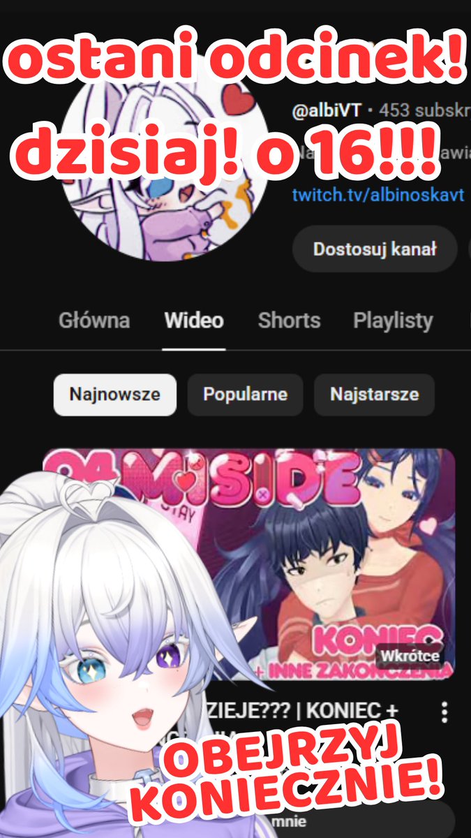 AlbinoskaaVT's tweet photo. Ostatni zapis voda z Miside dzisiaj na kanale o 16! 
https://t.co/jN3YoVdzzK
#plvt #plvtuber #miside https://t.co/HKRk2yUiqa
