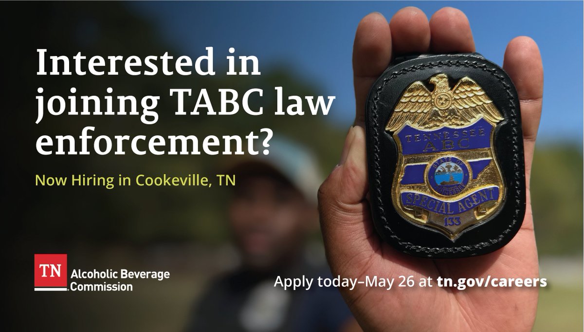 TABC_TN's tweet photo. Our #LawEnforcement team is full of sharp, down-to-earth people who love a good challenge – join our team as a special agent and learn how the TABC helps keep Tennesseans safe and businesses flourishing.

➡️ Apply here - https://t.co/tTZgaXV72y #Hiring #Career https://t.co/QD6JRyRV4i