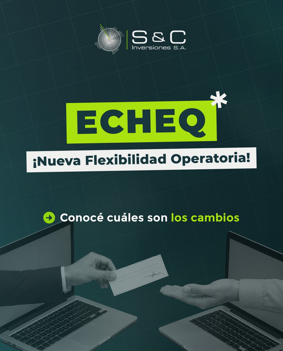 SyCinversiones's tweet photo. 📷 𝐀𝐜𝐭𝐮𝐚𝐥𝐢𝐳𝐚𝐜𝐢𝐨́𝐧 𝐧𝐨𝐫𝐦𝐚𝐭𝐢𝐯𝐚 — 𝐂𝐡𝐞𝐪𝐮𝐞𝐬 𝐄𝐥𝐞𝐜𝐭𝐫𝐨́𝐧𝐢𝐜𝐨𝐬
A partir de una reciente simplificación normativa de la CNV, ya se puede depositar cheques electrónicos (echeqs) de terceros con endosos para acreditar fondos en tu cuenta comitente. https://t.co/fXjfoaCCoa