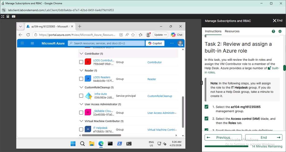 🚀Completed some labs on my Azure AZ-104 Microsoft Learn Skillable