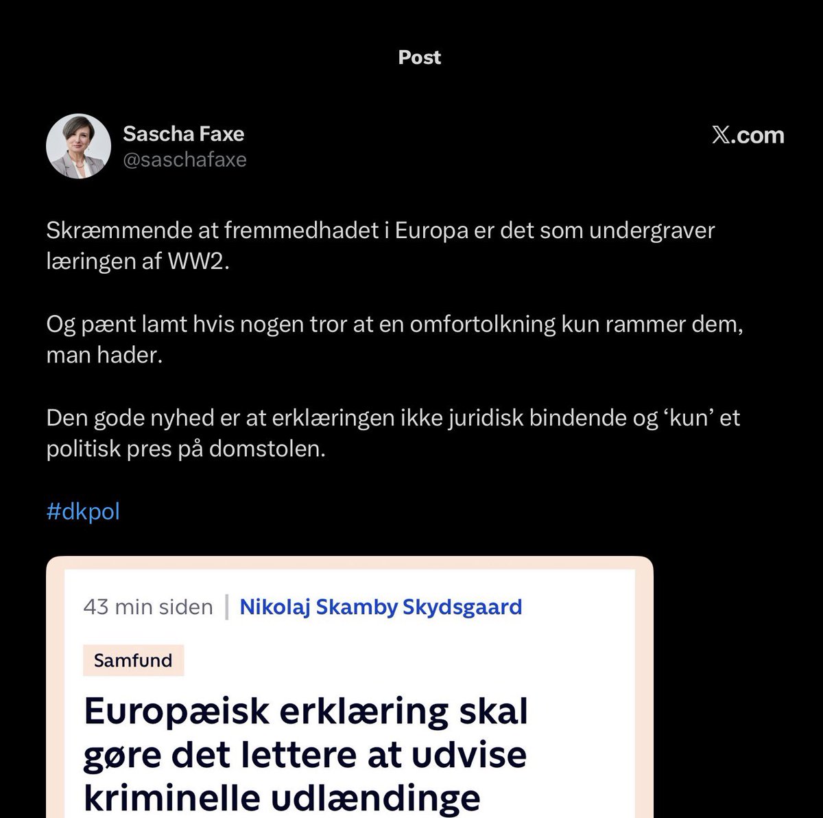 polnytdk's tweet photo. .@saschafaxe fra @alternativet_ mener ikke, at gruppevoldtægter af jødiske familier, lemlæstelser af jødiske kvinders kønsdele, er terror.

Konfronterer man hende, så blokerer hun.

Samtidig kalder hun i dag udvisning af kriminelle migranter for fremmedhad, sammenligner det med Hitlers regime.

#dkmedier er selvfølgelig tavse, lige så tavse som de var, da @saschafaxe og @alternativet_ inviterede en dokumenteret antisemit og terrorstøtter ind på borgen.

—

“Afsløring: 300 siders dokumentation for Hamas’ afskyelige voldtægter og terror ignoreres af medierne og venstrefløjen.”

https://t.co/6RIxfRZEWx

—

“Hyldes af Enhedslisten og Alternativet: Flere lande fordømmer nu antisemitten og terrorstøtteren Francesca Albanese.”

https://t.co/jPo5cETabt

—

Alternativet slår til igen: angriber politisk modstander, der er ramt af kræft.

https://t.co/IFiOMiiF16