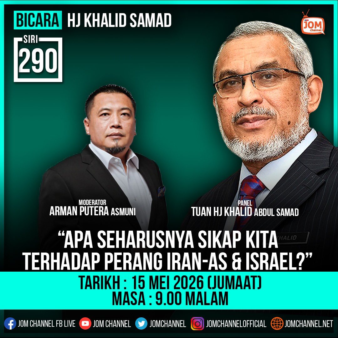 Jomchannel's tweet photo. [LIVE NOW]

BICARA HJ KHALID SAMAD (SIRI 290)

"APA SEHARUSNYA SIKAP KITA TERHADAP PERANG IRAN-AS &amp; ISRAEL?"

YouTube : https://t.co/1nRGgkKBKx
FB : https://t.co/BhtHpdS1PQ

@pakatanharapan_ @PartiAmanah @KhalidSamad https://t.co/az8G6KSMx8