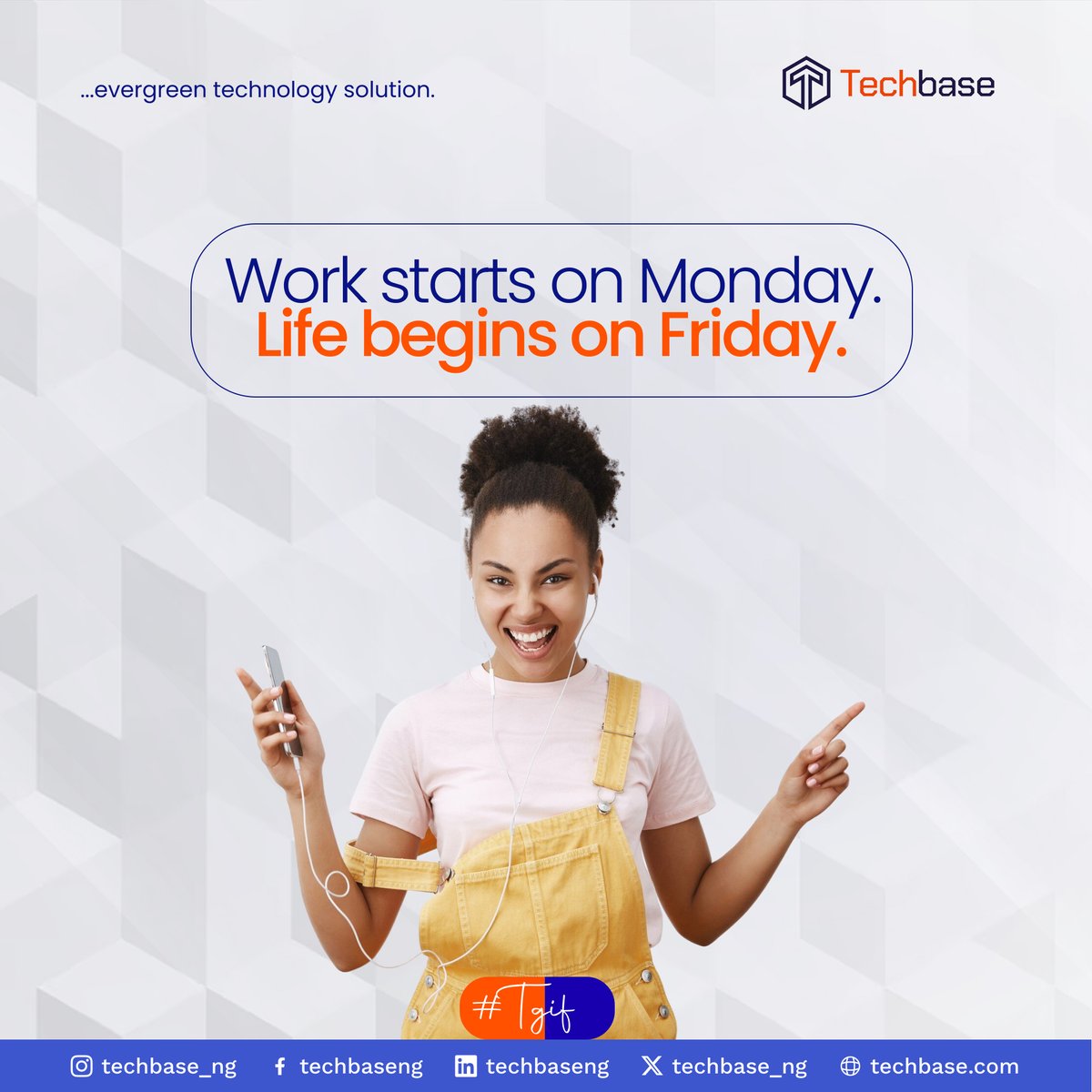 techbase_ng's tweet photo. Friday hits different when the work week is behind you. ✨
Time to relax, recharge, and enjoy the moments that matter.

#Techbase #TGIF #FridayFeeling #WeekendMode #RelaxAndRecharge https://t.co/K2iXusGY46