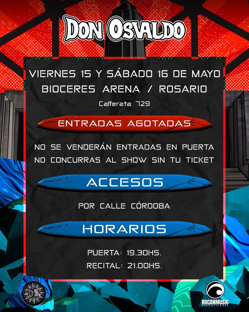 DonOsvaldoOf's tweet photo. 📍Rosario:
Datos útiles para los recitales del 15 y 16 de Mayo.

Suena Don Osvaldo. https://t.co/vS3uyVa3wD
