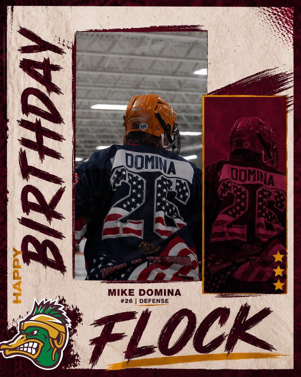 mnmallards's tweet photo. Happy Birthday to Mallards defenseman Mike Domina! 🦆🎉 https://t.co/JV6m76wch2
