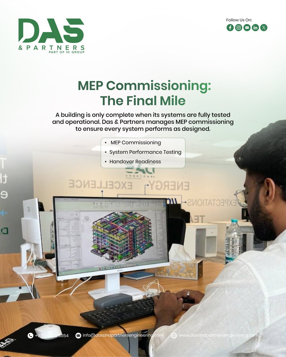 dasandpartners's tweet photo. ▸At DAS &amp; Partners, our MEP Commissioning service is that final, critical step. 
#MEPEngineering #MEPCommissioning #BuildingServices #EngineeringExcellence #DASandPartners #UAEEngineering
#AbuDhabiConstruction #SystemPerformance #ConstructionUAE https://t.co/DGe8AUEyuz
