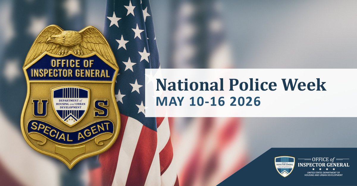 HUDOIG's tweet photo. We honor the courage, sacrifice, and service of the law enforcement officers who protect our communities each day. We especially remember those who made the ultimate sacrifice in the line of duty. Their legacy endures.  #PoliceWeek #HUDOIG https://t.co/xutfWEmIPM