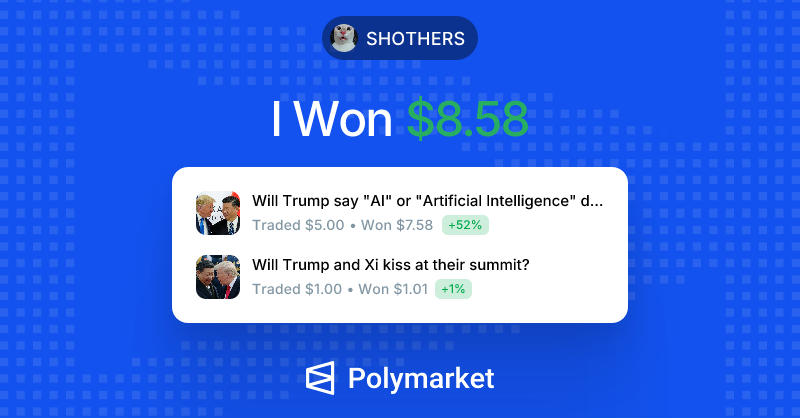 _shothers_'s tweet photo. I just won $8.58 on @Polymarket!

Join me and put your money where your mouth is: https://t.co/7fVCWldpBv https://t.co/mKLAD2Y5kl