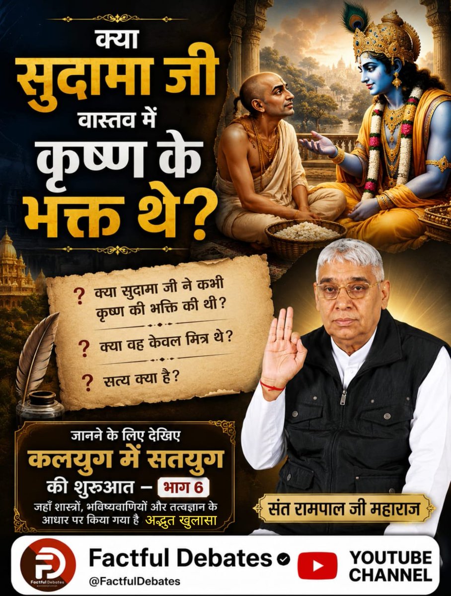 ankityadavg9's tweet photo. क्या सुदामा जी ने कभी कृष्ण की भक्ति की थी?
 क्या वह केवल मित्र थे?
सत्य क्या है?

जानने के लिए देखिए कलयुग में सतयुग की शुरुआत - भाग 6

#सुदामा_कृष्णजीके_भक्त_नहींथे
Factful Debates Yt Channel https://t.co/sbssdVUclC